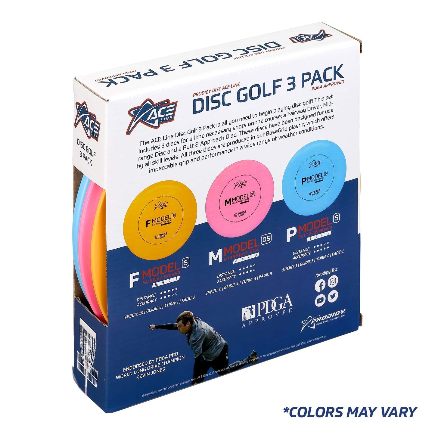 Prodigy ACE Line Disc Golf 3 Pack Starter Set - BaseGrip Plastic