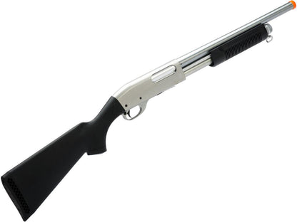 S&amp;T M870 Type Full Metal Airsoft Training Shotgun Police Version w/ Polymer Stock - Silver - Evike