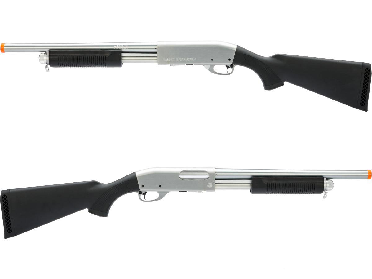 S&amp;T M870 Type Full Metal Airsoft Training Shotgun Police Version w/ Polymer Stock - Silver - Evike