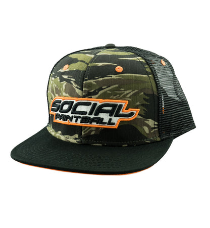 Social Paintball Snapback Hat Tiger Camo, Black Bill Trucker - Social Paintball