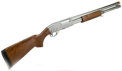 S&amp;T M870 Type Full Metal Airsoft Training Shotgun Standard Version - Silver w/ Wood Stock - Evike