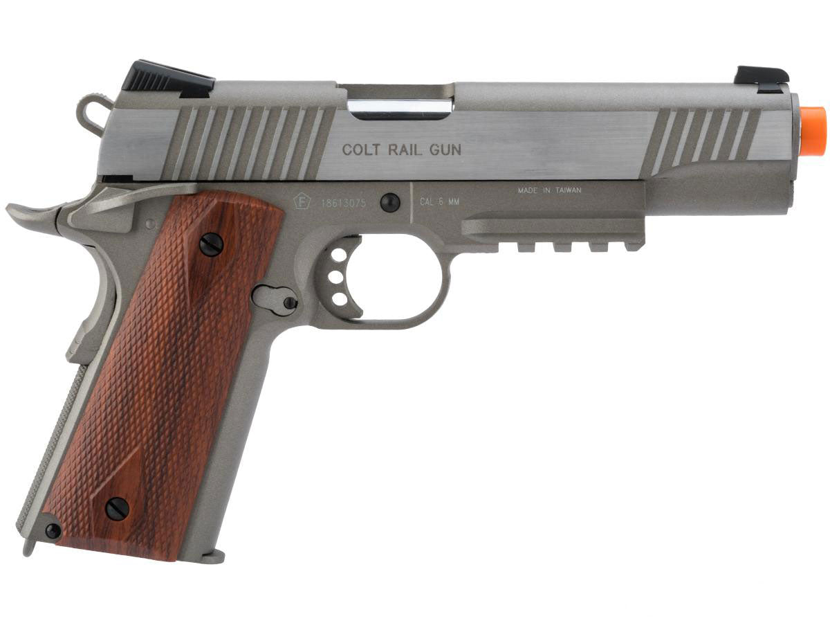 Colt Licensed 1911 Tactical Full Metal CO2 Airsoft Gas Blowback Pistol by KWC - Stainless Railed