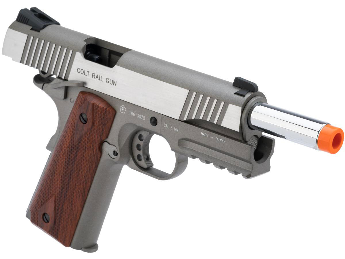 Colt Licensed 1911 Tactical Full Metal CO2 Airsoft Gas Blowback Pistol by KWC - Stainless Railed